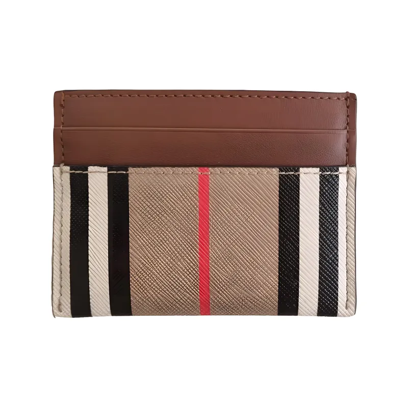 Burberry Leather With Cotton Card Holder Men's Light Umber-1