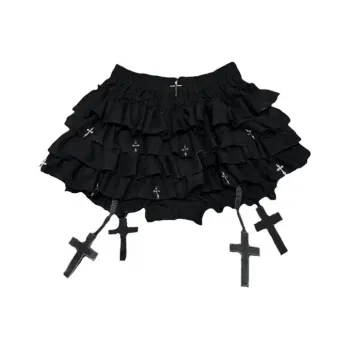 YINLEI Casual Shorts Women's Black Skort