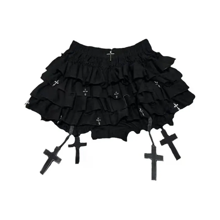YINLEI Casual Shorts Women's Black Skort-0