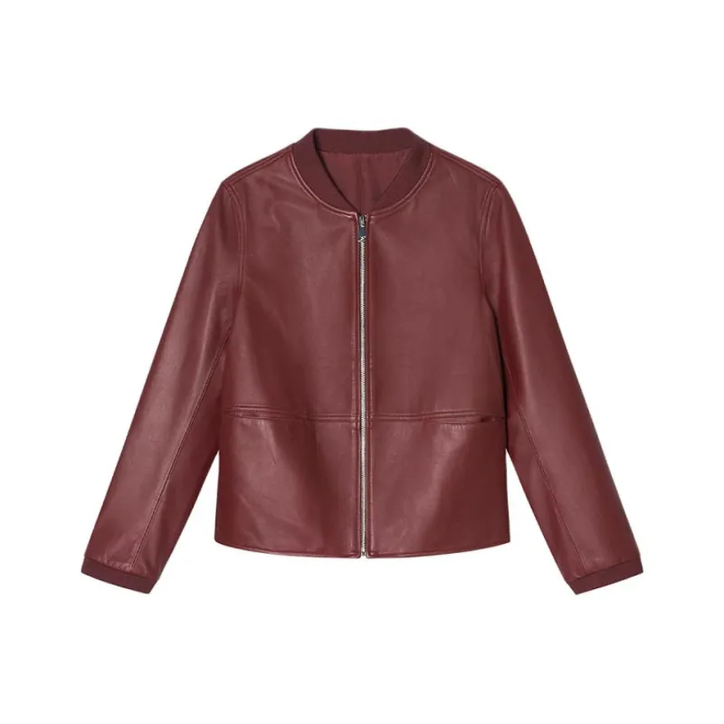 INSUN Leather Jackets Women's Burgundy-4