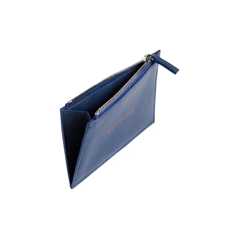 Balenciaga Calfskin Card Holder Men's Marine Blue & Burgundy-2