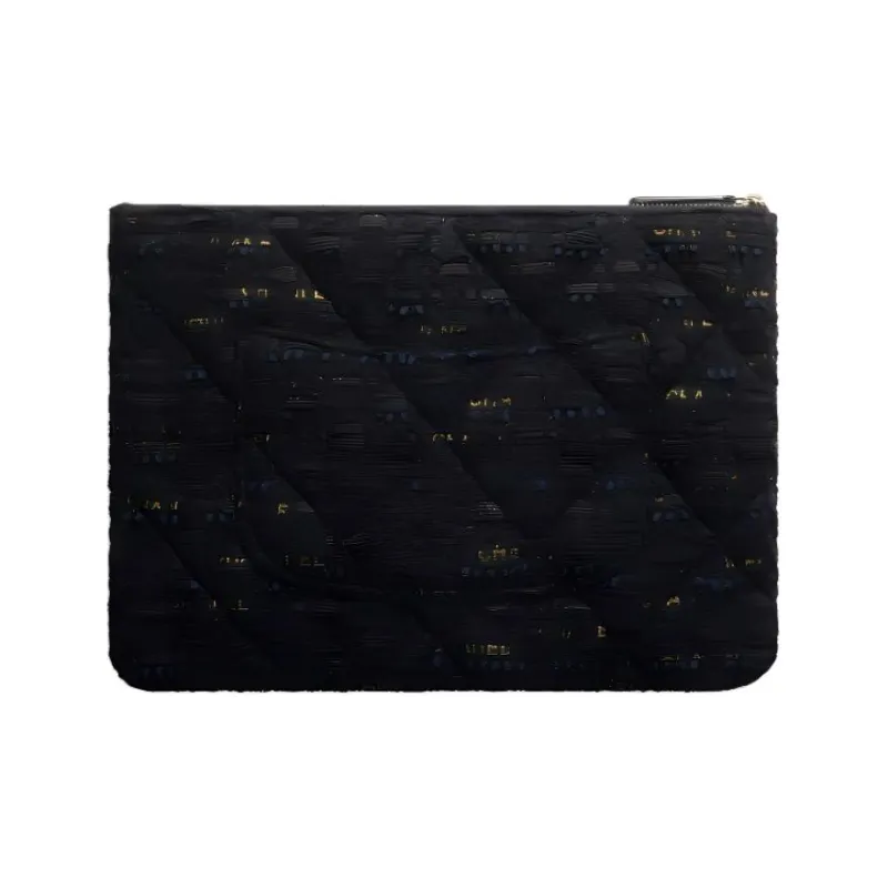 CHANEL 19Bag Twill Soft Woolen Pouch Clutch Women's Black & Marine Blue & Gold-2