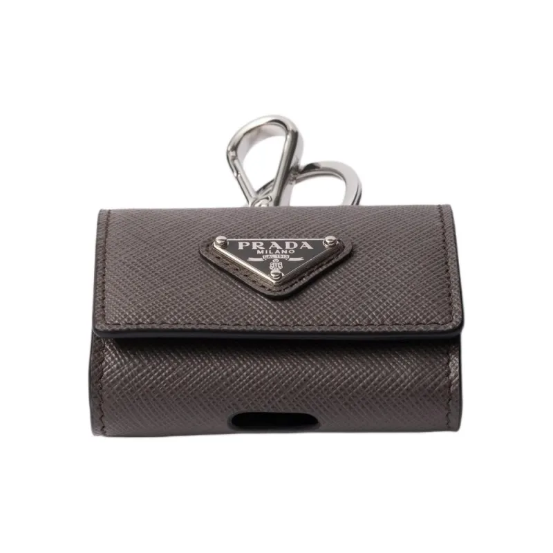 PRADA Saffiano Calfskin Earphone Case Women's Smoke Gray-2