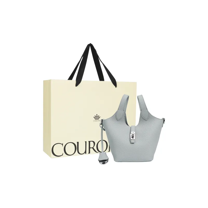 COURONNE Top Grain Cow Leather Handbag Women's Light Gray/Milkshake Pink/Black/Chick Yellow-0