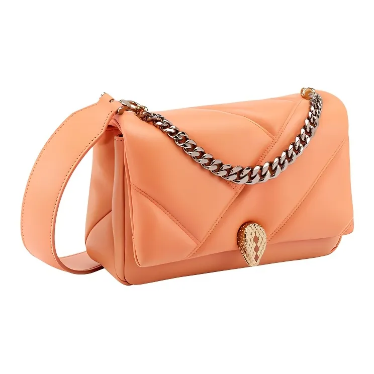 BVLGARI Serpenti Cabochon Calfskin Portable Crossbody Bag, Shoulder Bag Trumpets Women's Orange-1