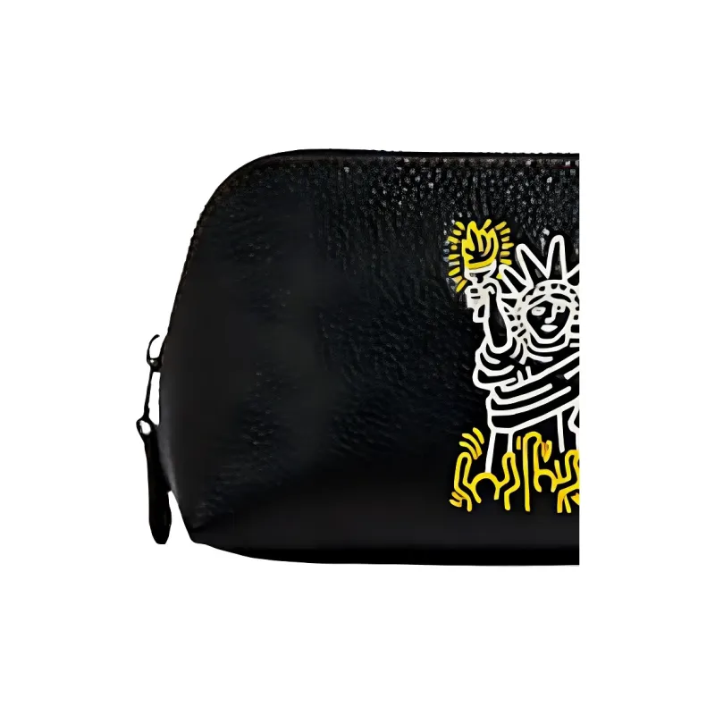 COACH Keith Haring Collaboration Cosmetic Leather Makeup Bag Women's Black-1
