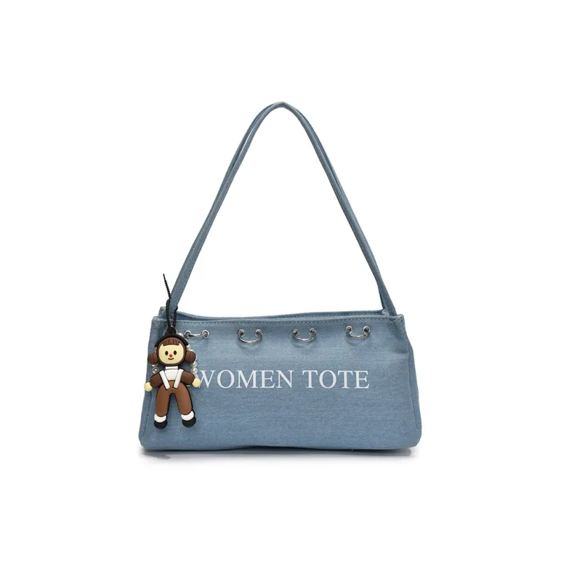 Meow In The Grass Denim One Shoulder Handbag Women's Multicolor-5