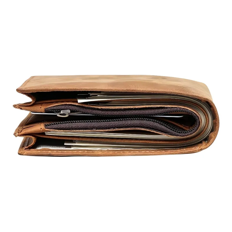 Yalu Polyester With Cow Leather Wallet Men's Vintage Brown/Dark Brown-2