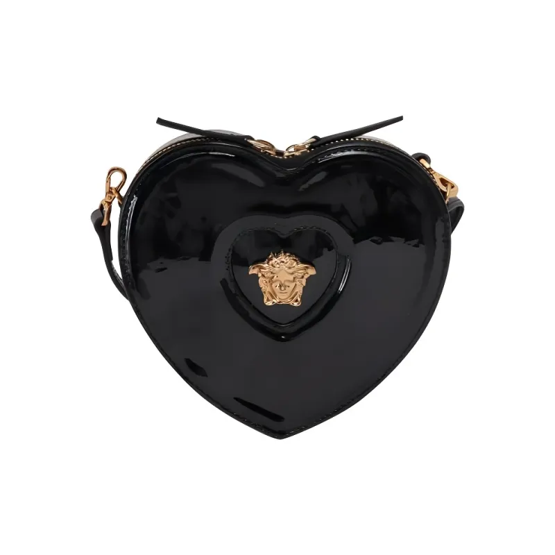 VERSACE La Medusa Patent Leather Calfskin Shoulder Bag Crossbody Bag Regular Kids' Black-0