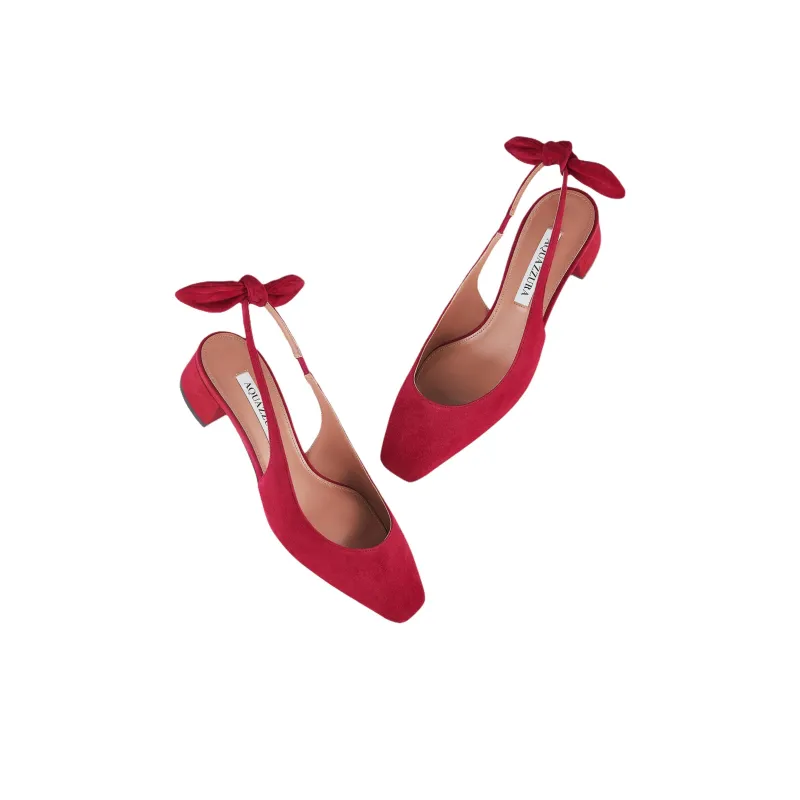 AQUAZZURA Very Bow Tie Chunky Heel High Heels 3.5cm Women's Garnet Red-3