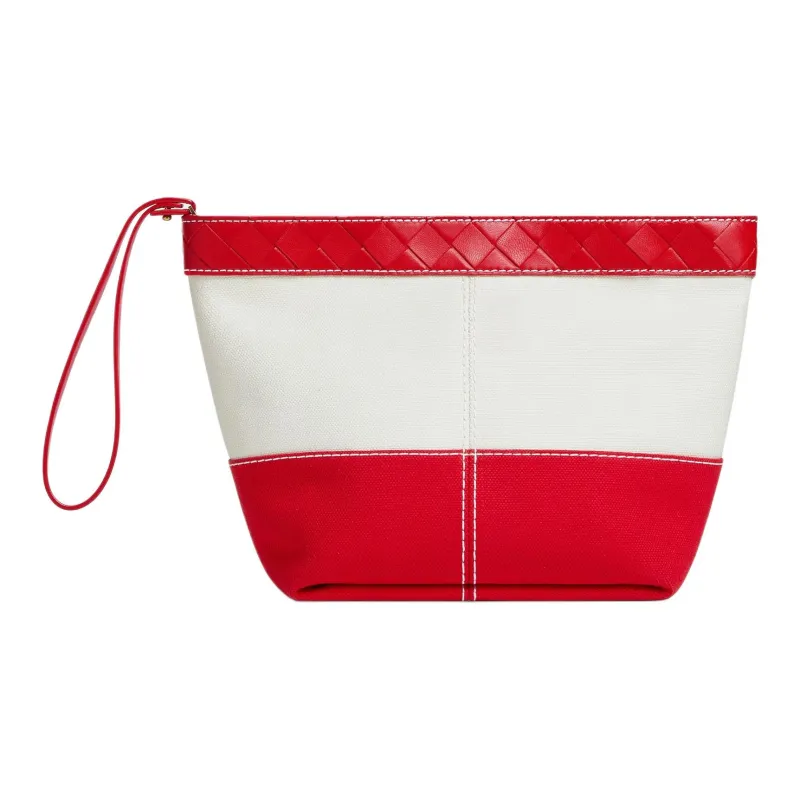 Bottega Veneta Canvas With Calfskin Clutch Medium Size Women's White & Red-2
