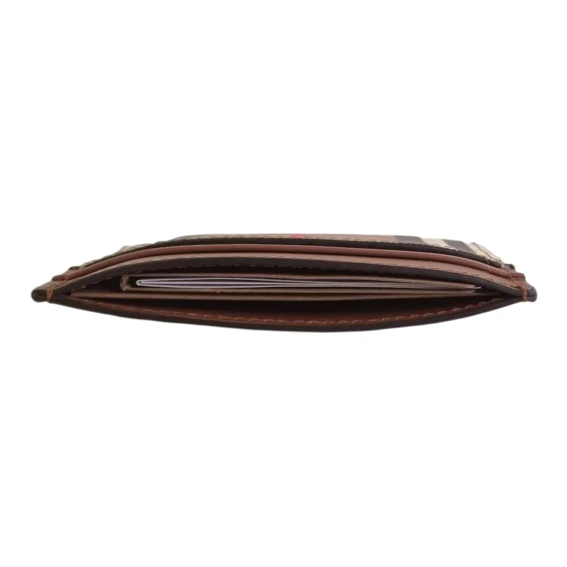 Burberry Leather With Cotton Card Holder Men's Light Umber-2