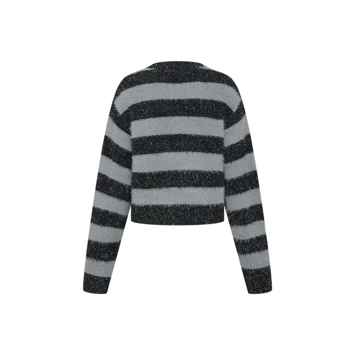 URBAN REVIVO Knitwear Women's Pitch Black Gray Stripes-1