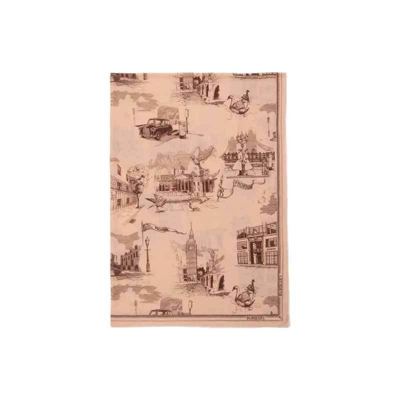 Burberry Wool, Taffeta Silk Scarves Women's Umber-0