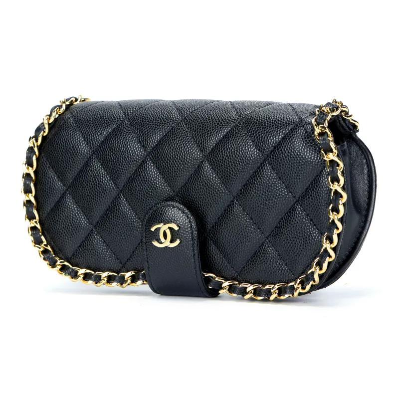 CHANEL 22P Grain Cow Leather One Shoulder Crossbody Eyeglass Pouch Trumpets Women's Black-1