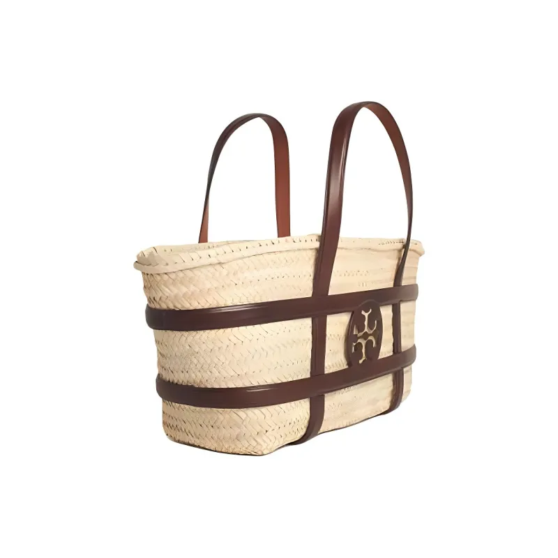 TORY BURCH Ella Raffia Tote Handbag Women's Cream-1