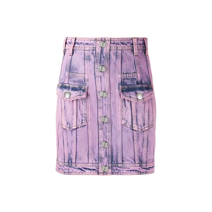 BALMAIN Denim Short Skirts Women's Purple Pink-0