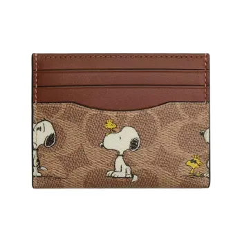 COACH PEANUTS Snoopy, Collaboration Coated Canvas Card Holder Mini Unisex Brown