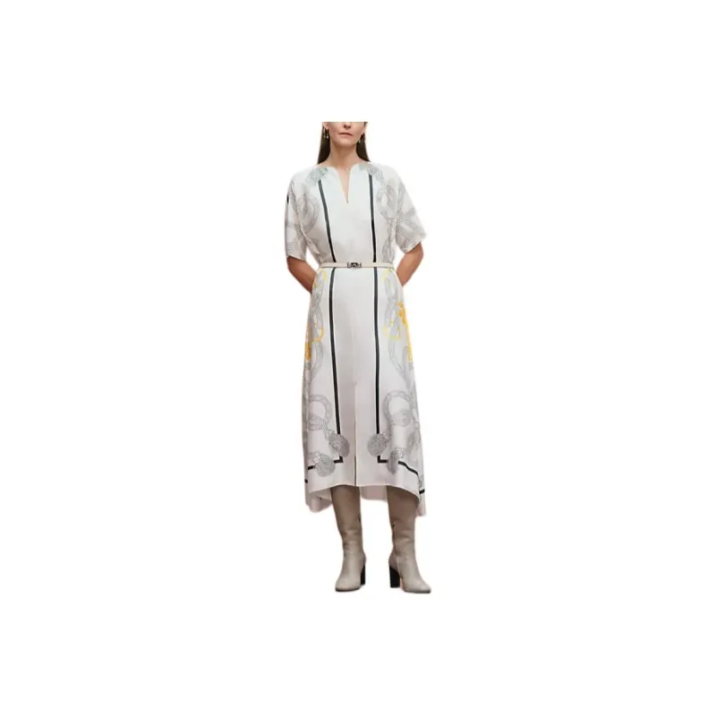 HERMES Short Sleeved Dress Women's White-0