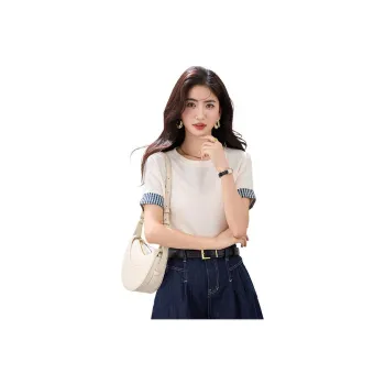 La Chapelle T Shirts Women's White Plaid Small Butterfly