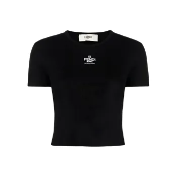 FENDI Logo-embroidered Cropped Cotton-blend T-shirt