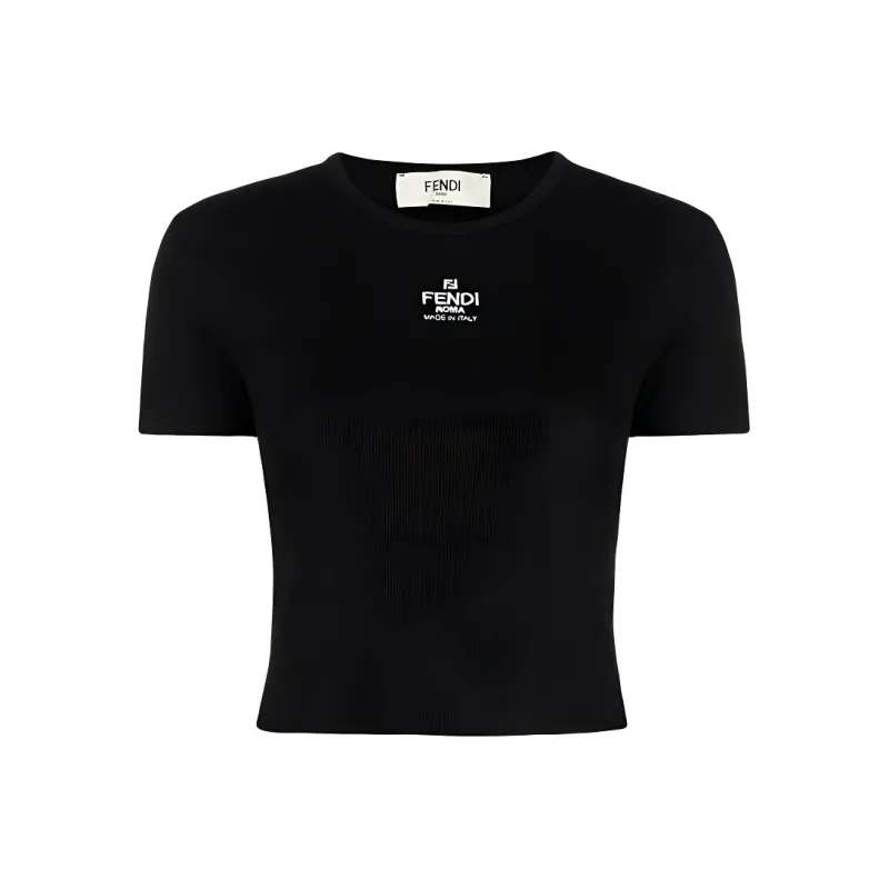 FENDI Logo-embroidered Cropped Cotton-blend T-shirt-0
