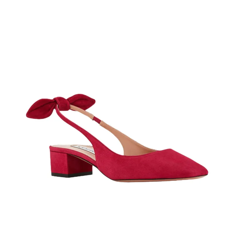 AQUAZZURA Very Bow Tie Chunky Heel High Heels 3.5cm Women's Garnet Red-2