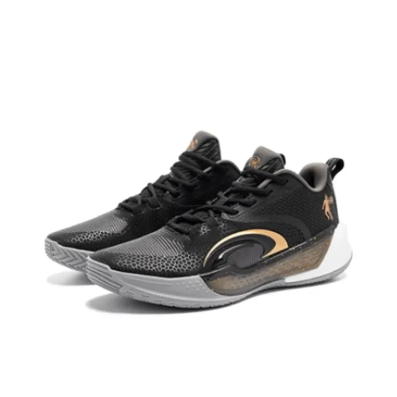 QIAODAN Battle Sword 7 TEAM Cushioned Slip Resistant Mid Top Q KUNGFU LIGHT Basketball Shoes Men's Black Gray-2