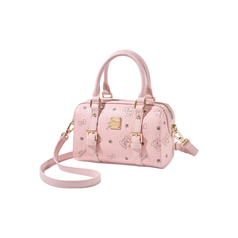 Disney Cat Velvet PVC Boston Bag, Bowling Bag, Shoulder Bag, Crossbody Bag, Handbag Women's Pink-0