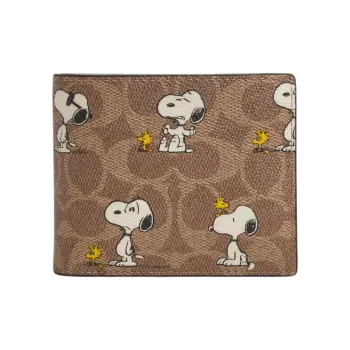 COACH PEANUTS Snoopy, Collaboration Coated Canvas Wallet Mini Men's Brown