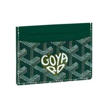 GOYARD Saint-Sulpice Canvas With Leather Dog's Teeth Card Clip Card Holder Unisex Green Stitch Green Small Heart