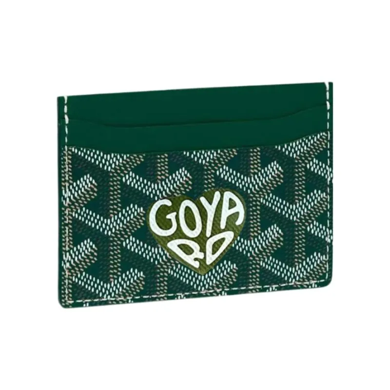GOYARD Saint-Sulpice Canvas With Leather Dog's Teeth Card Clip Card Holder Unisex Green Stitch Green Small Heart-0