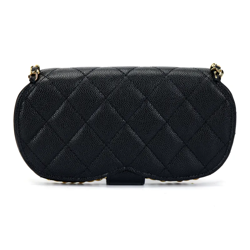 CHANEL 22P Grain Cow Leather One Shoulder Crossbody Eyeglass Pouch Trumpets Women's Black-2