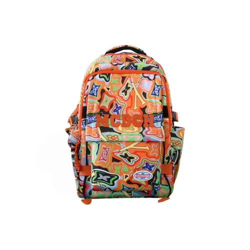 Vack Nylon Backpack Unisex Orange Red/Black/Rose Red/Green