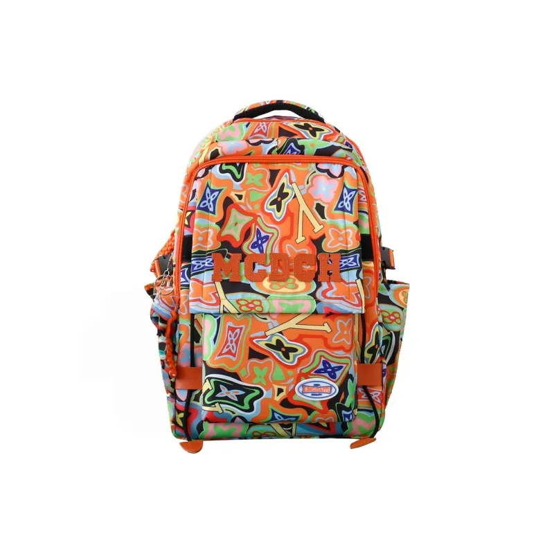 Vack Nylon Backpack Unisex Orange Red/Black/Rose Red/Green-0