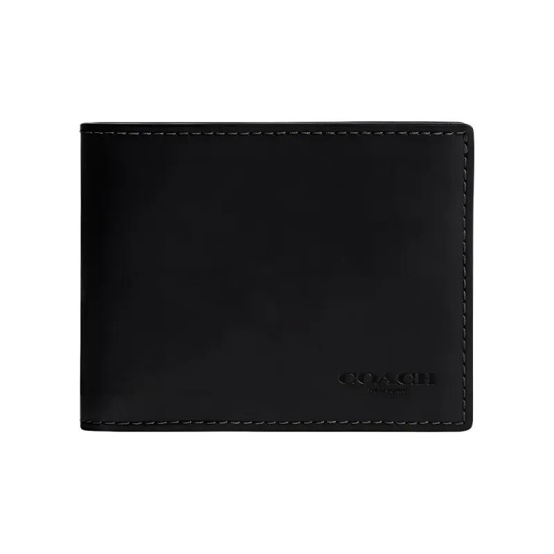 COACH BILLFOLD Natural Grain Leather Wallet Mini Men's Black-0