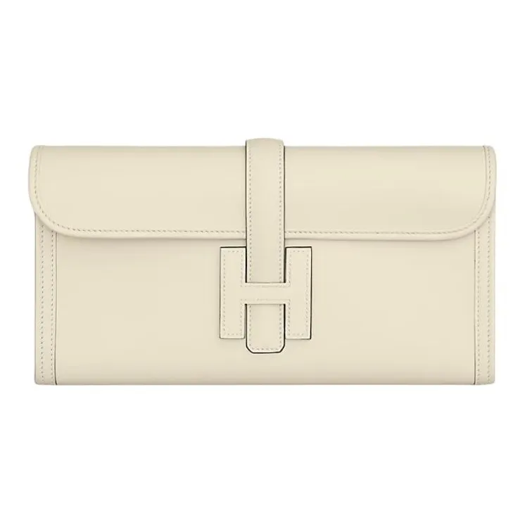 HERMES Jige Elan Swift Calfskin Clutch Women's I2 Nata Cream White-0