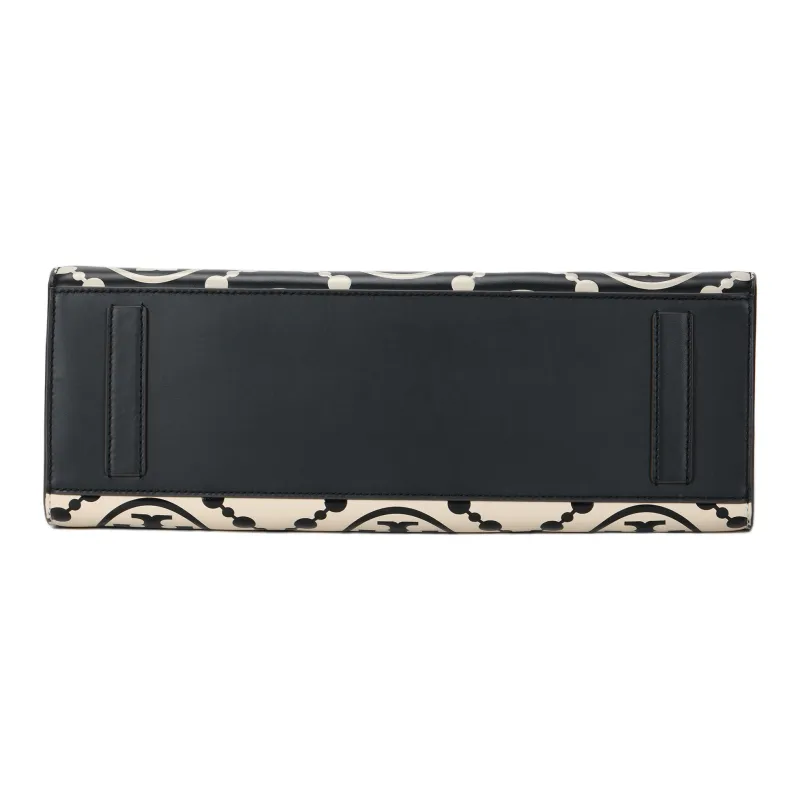 TORY BURCH T Monogram Contrast Embossed Tote Black/White-4