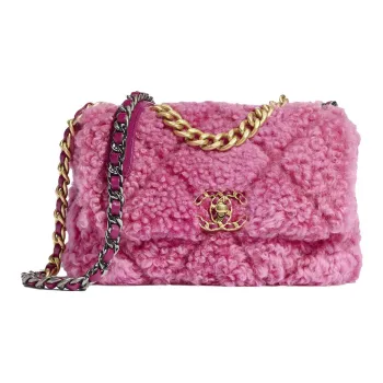 CHANEL 19Bag Plaid Woolen Flap Bag, Shoulder Bag, Crossbody Bag Trumpets Women's Dark Pink
