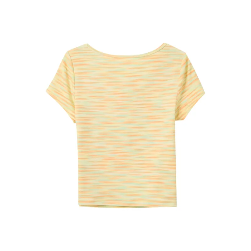 3COLOUR T Shirts Women's Yellow Cream Stripes-1