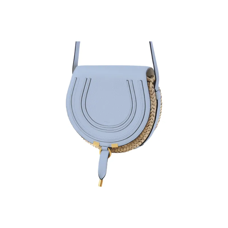 Chloe Marcie Grained Calfskin Detail Woven Bag Shoulder Bag Crossbody Bag Small Size Women's Blue-1