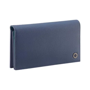 BVLGARI Calfskin Wallet Tubas Men's Blue & Green