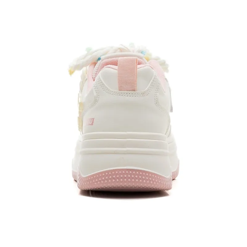 HUANQIU Slip Resistant Shock Absorbers With Abrasion Resistant Properties Low Top Skateboard Shoes Women's Beige Pink-3