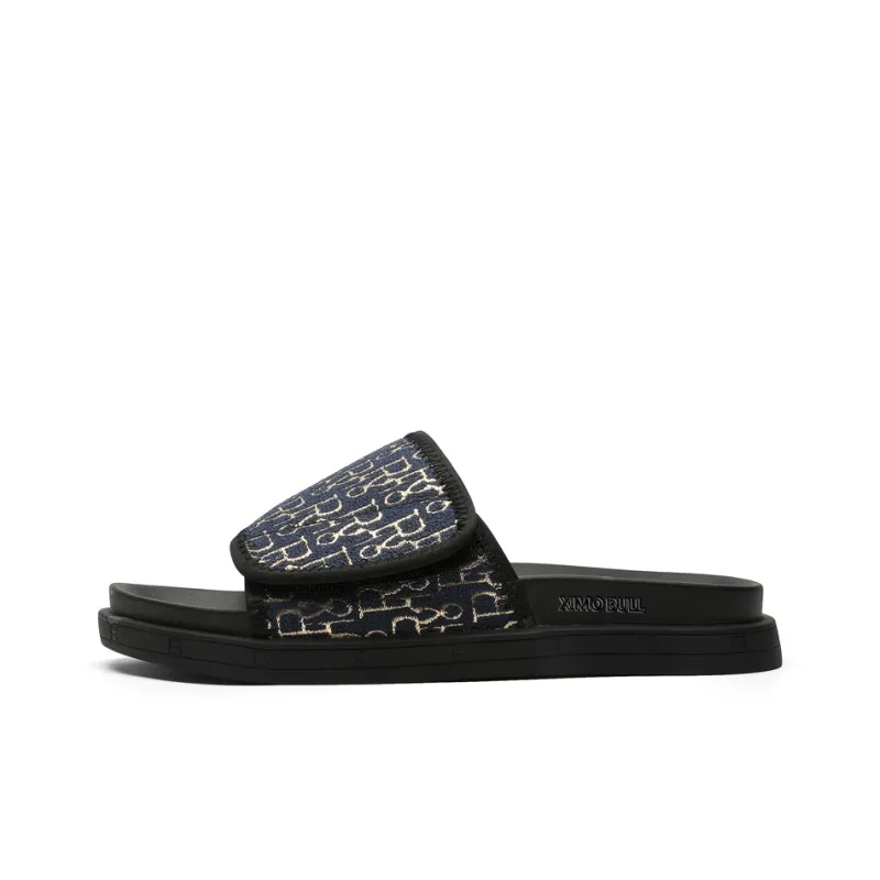 XIMO BULL Embroidery Slip Resistant Slide Slippers Unisex Black-0
