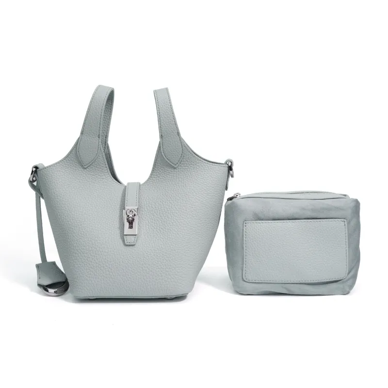 COURONNE Top Grain Cow Leather Handbag Women's Light Gray/Milkshake Pink/Black/Chick Yellow-3