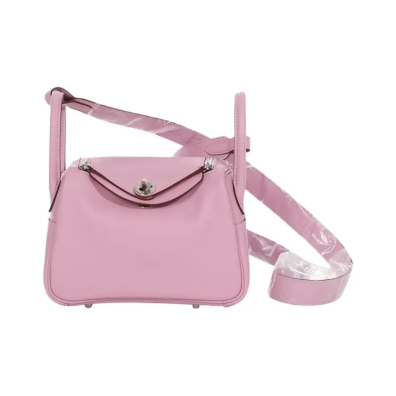 HERMES Lindy Swift Leather Portable Crossbody Bag, Shoulder Bag Mini Women's X9 Mauve Sylvestre Mallow Purple-0
