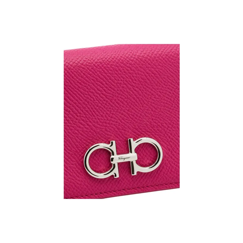 FERRAGAMO GANCINI Calfskin Card Holder Women's Cherry Red-4