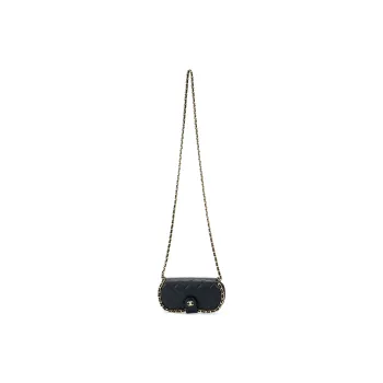 CHANEL 22P Grain Cow Leather One Shoulder Crossbody Eyeglass Pouch Small Size Women's Black