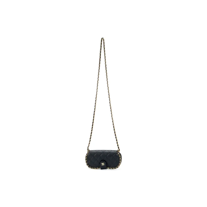 CHANEL 22P Grain Cow Leather One Shoulder Crossbody Eyeglass Pouch Trumpets Women's Black-0