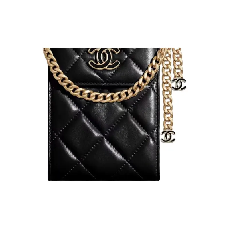 CHANEL Sheepskin Cell Phone Pouch Unisex Black-1